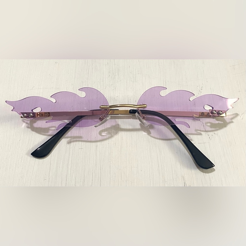 Boho-chic Festival Purple Fire Flame Special Occasion Novelty Rimless Sunglasses